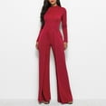 thumbnail image 7 of Kiplyki Fall Ladies Pants Women's Wide Leg Pants Solid Long Sleeve Jumpsuit Long Pants, 7 of 7