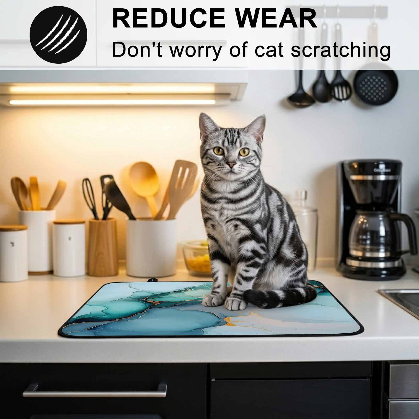 Turquoise Gold Marble Stove Top Cover for Electric Stove, Heat-proof & Non Slip Glass Top Stove Cover Protector, Abstract Teal Modern Geometric Kitchen Flat Cooktop Rubber Mat 24x21 Inches