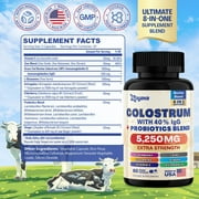 Zoyava Bovine Colostrum Supplement Capsules 5250 MG, Grass Fed Cow Colostrum with 40% IgG 500MG, Probiotics 50MG, Elderberry 2000MG, L-Glutamine 200MG, Astragalus 2000MG Vitamin C, Ginger, Zinc