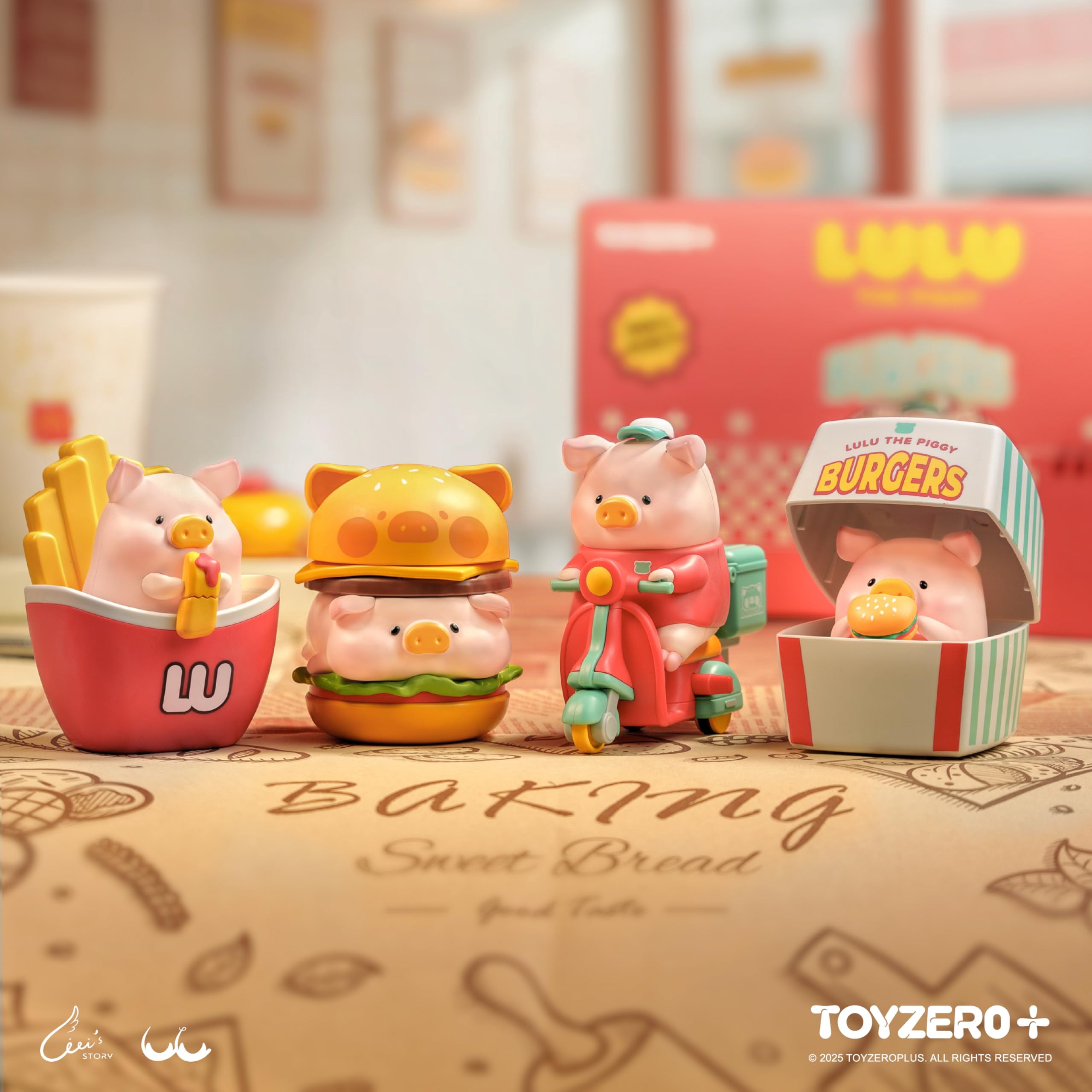 Lulu The Piggy Blind Box - Burger Express Movable Series Figurines Mystery Box Cute Animal Figures Collectibles Toys Home Desk Decorations Holiday Birthday Gifts, Whole Set