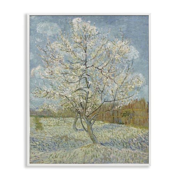 Stupell Industries Van Gogh Pink Peach Tree Landscape & Nature Painting White Framed Art Print Wall Art, 11 x 14