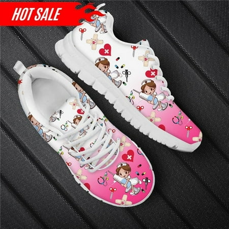 

Brand Design Custom Shoes Nursing Shoes for Women Cartoon Nurse Doctor Pattern Lace Up Outdoor Walk Sneaker Ladies Hospital Work