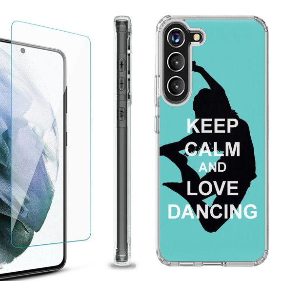 OneToughShield ® for Samsung Galaxy S23  S23 Plus 5G Shockproof Bumper Phone Case, with Tempered Glass Screen Protector - Keep Calm / Dancing