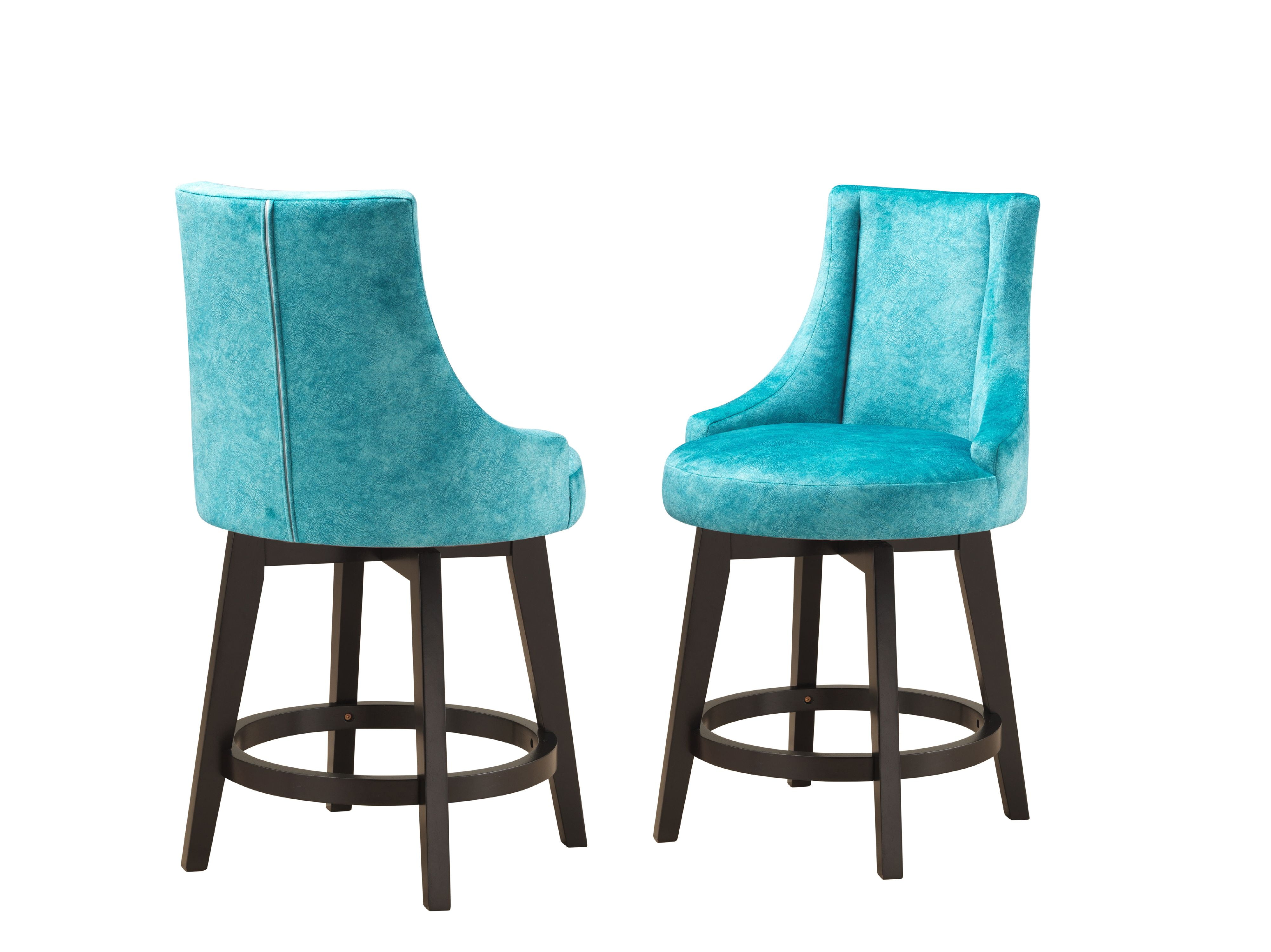 Walden 25 H Swivel Counter Height Bar Stools Light Blue Fabric Walden 25 H Swivel Counter Height Bar Stools Light Blue Fabric Cappuccino Wood Legs Set Of 2 Com