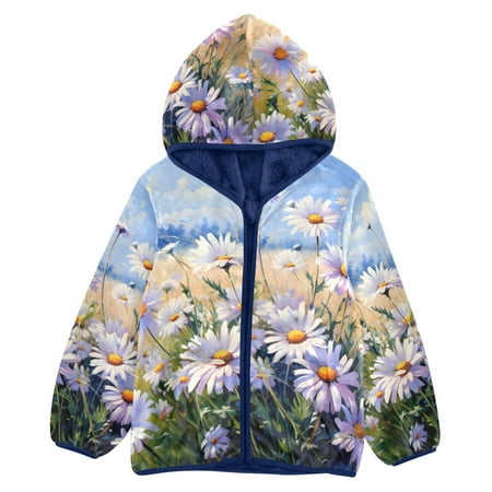 ALAZA Toddler Polar Fleece Jacket Daisy Flowers Kids Hooded Warm Coats Outerwear 5T