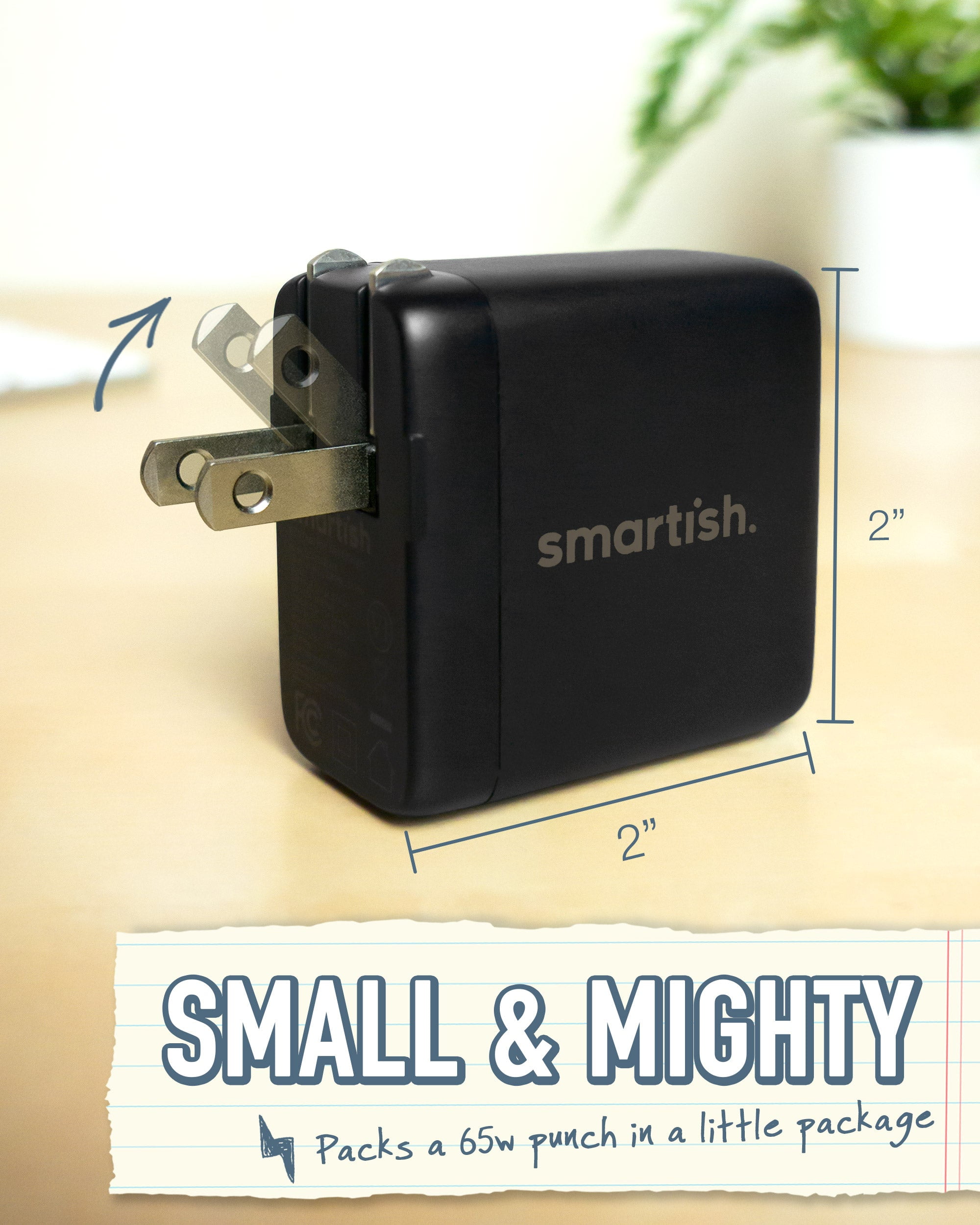 Smartish 2 Port USB-A & USB-C Wall Charger - Charge Shack 65w (45w USB-C + 18w USB-A) Fast Charger Wall Brick for iPhone, Android, Pixel, Laptops and All USB & USB-C Devices - Black Tie Affair