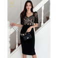 thumbnail image 4 of H Han Queen-Vestido Vintage de encaje de retazos para mujer, Vestido de tubo Simple y elegante, Bodycon informal de oficina, nuevo, Verano, 4 of 5