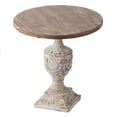thumbnail image 2 of 31 Inch Round Accent Side Table, Fir Wood, Engraved, Brown, Antique White- Saltoro Sherpi, 2 of 5