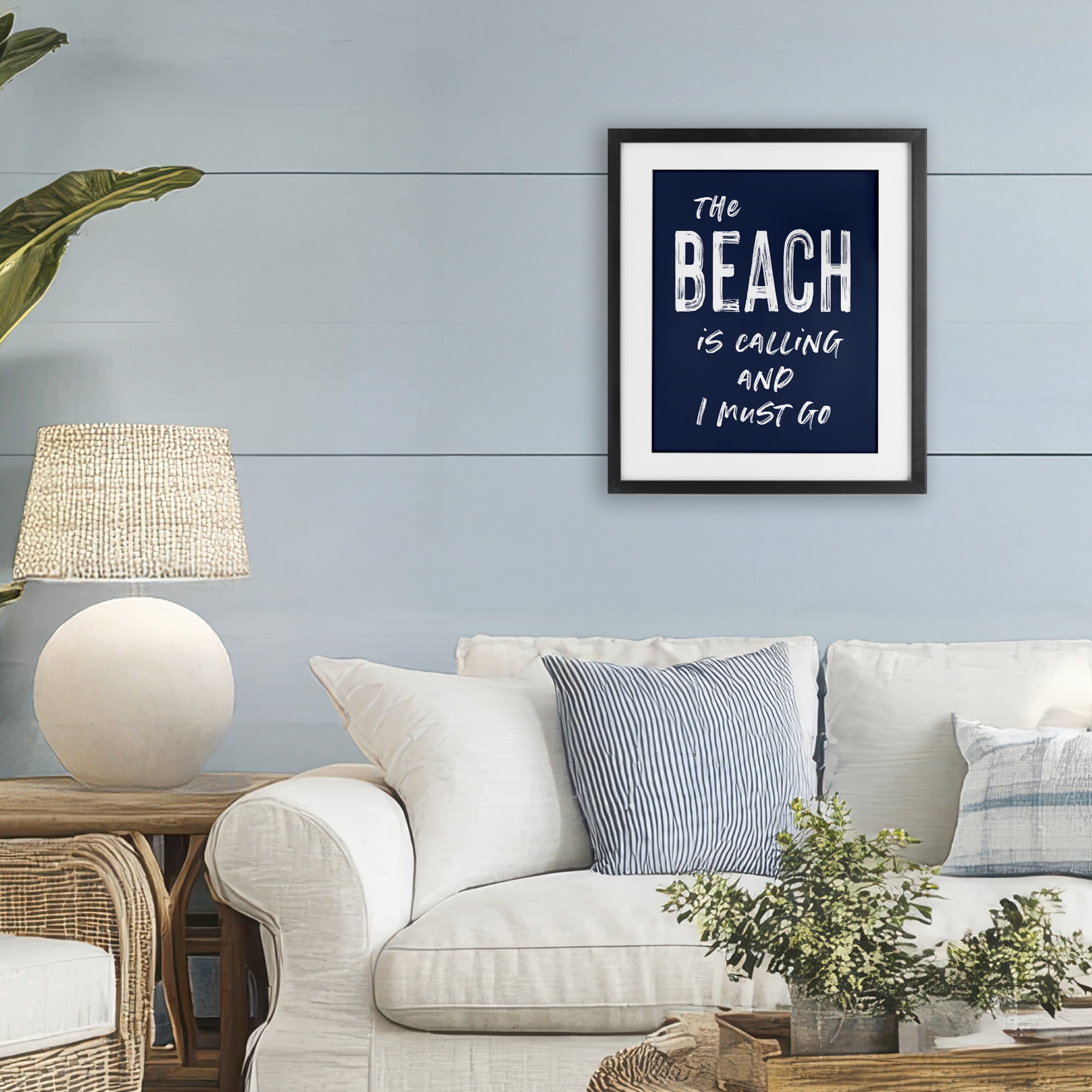 Beach Is Calling Summer Sentiment Black Framed Print Under Glass, design by Lettered and Lined