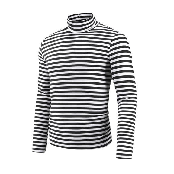 DARING DIVA Men's Striped Turtleneck Long Sleeves Pullover Stripes T-Shirt S Black White