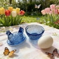 thumbnail image 2 of Rooster Decor Glass Candy Dish with Lid - Vintage Hen on Nest Style Large Snack Bowl, Colorful Pedestal Sweets & Cookie Jar for Home, Kitchen, Office Tabletop Decor(Blue), 2 of 6