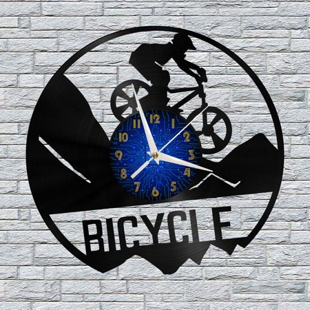 Bicycle Cross Country Competition 12 Inch Vinyl Record Wall Clock - Silent, Creative, and Unique Clock for Living Room, Entryway, or Bedroom Decor - Perfect Gift Idea(12 inchs B without LED)