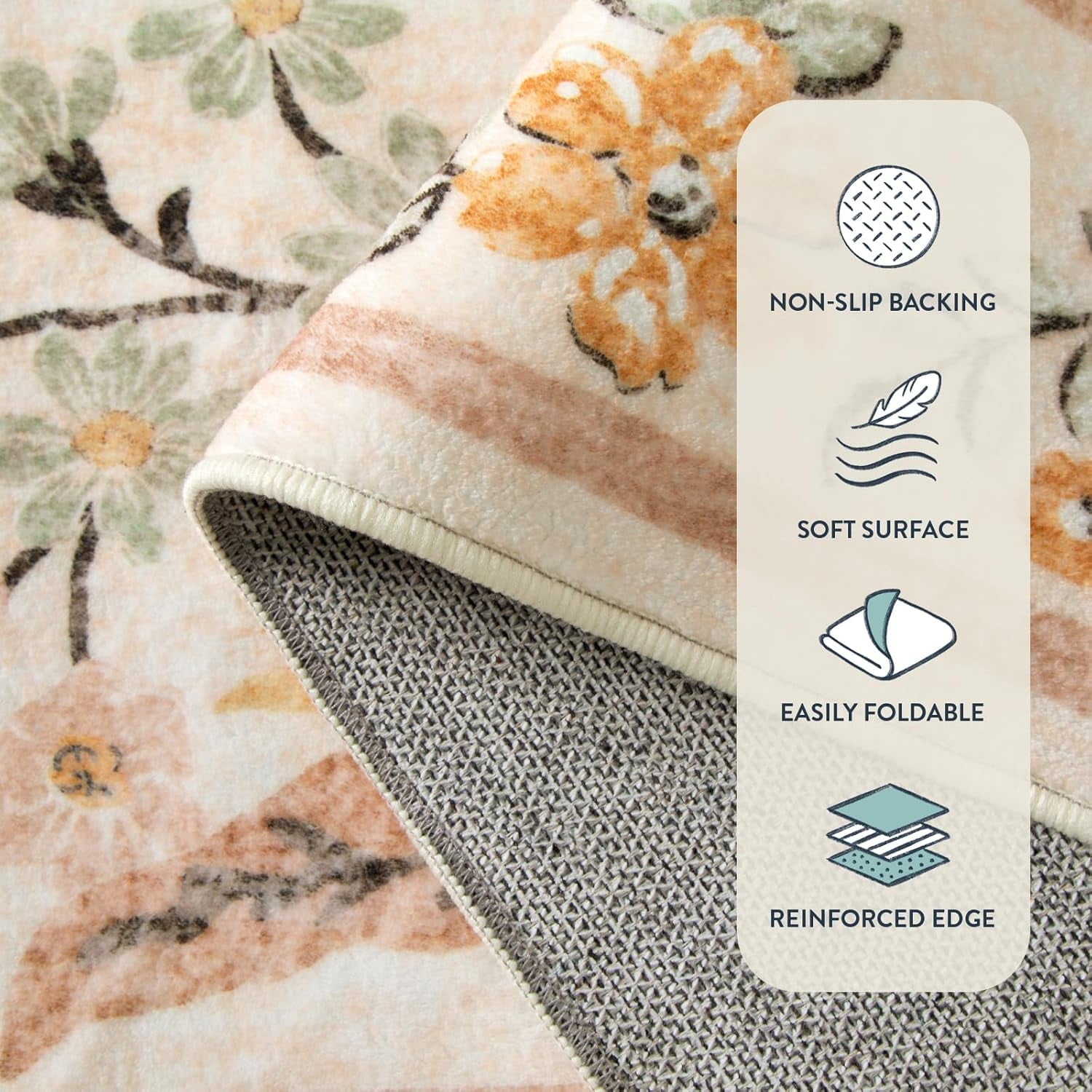 Moynesa 8'x10' Fall Area Rugs, Boho Washable Rugs for Bedroom, Bohemian Brown Rugs for Living Room, Soft Floral Thin Carpet for Apartment Dorm Home, Ochre Fall