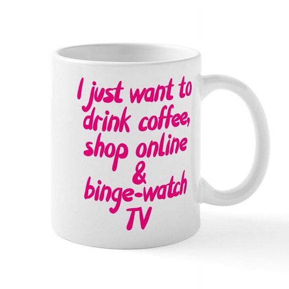 CafePress - Drink Coffee Shop Online And Bin - 11 oz Ceramic Mug - Novelty Coffee Tea Cup