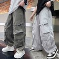 thumbnail image 5 of HFHAPW Boys Baggy Cargo Pants Casual Loose Fit Parachute Pant Fashion Harem Joggers with Pockets(Dark Gray,14-16Y), 5 of 9