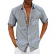 thumbnail image 1 of Men's Summer Solid Color Casual Short Sleeve Shirt Collar Stripe Contrast Fashion Button Shirt 4XL, 1 of 3