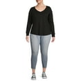 thumbnail image 3 of Terra & Sky Women's Plus Size V-Neck T-Shirt with Long Sleeves, 2-Pack, 3 of 5