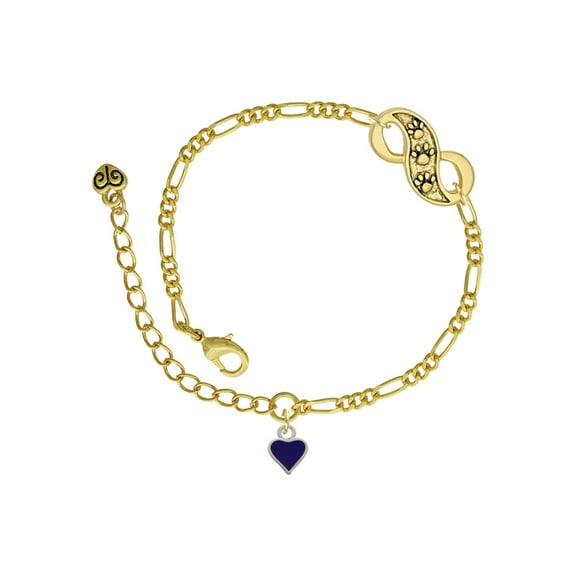 Delight Jewelry Silvertone Mini Two Sided Purple Heart Gold-tone Paw Infinity Link Chain Bracelet, 6" 2" Extender