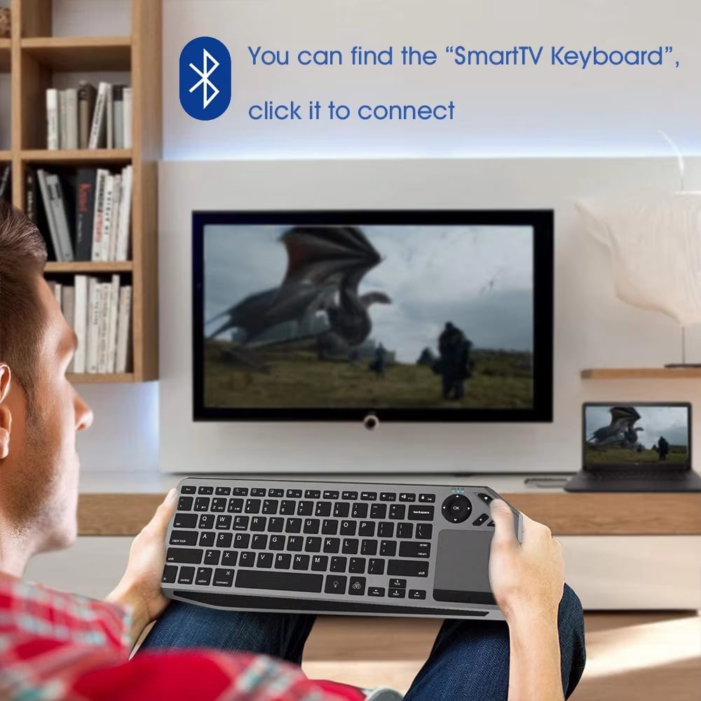 JOMAA 2 IN 1 TV Compact Keyboard with Mouse Function, 2.4Ghz and Bluetooth, Rechargeable, Support 3 Device for Smart TV, Tablet, Laptop etc,