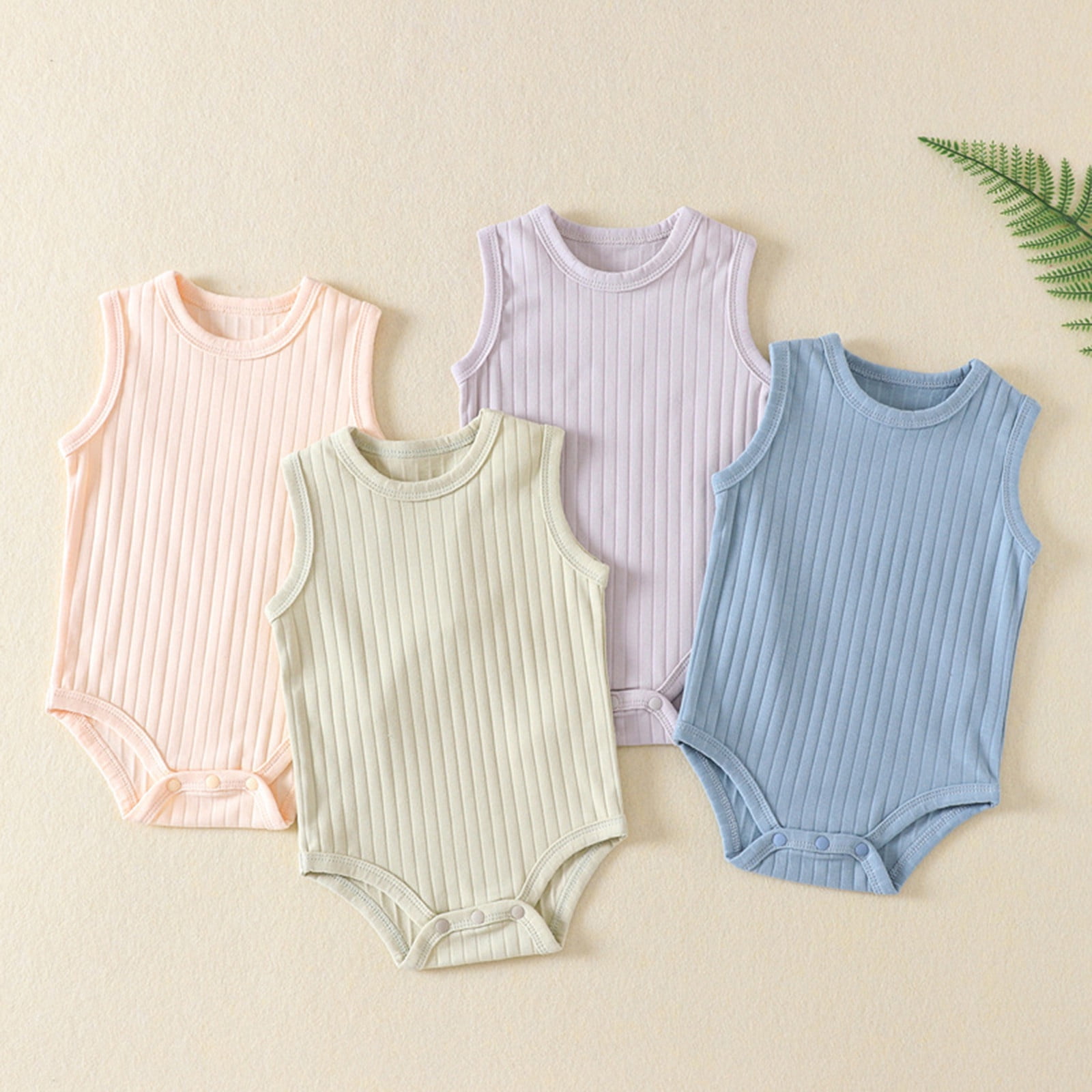 BOOMNY Baby Boy Girl Romper Solid Color Ribbed Sleeveless Bodysuit