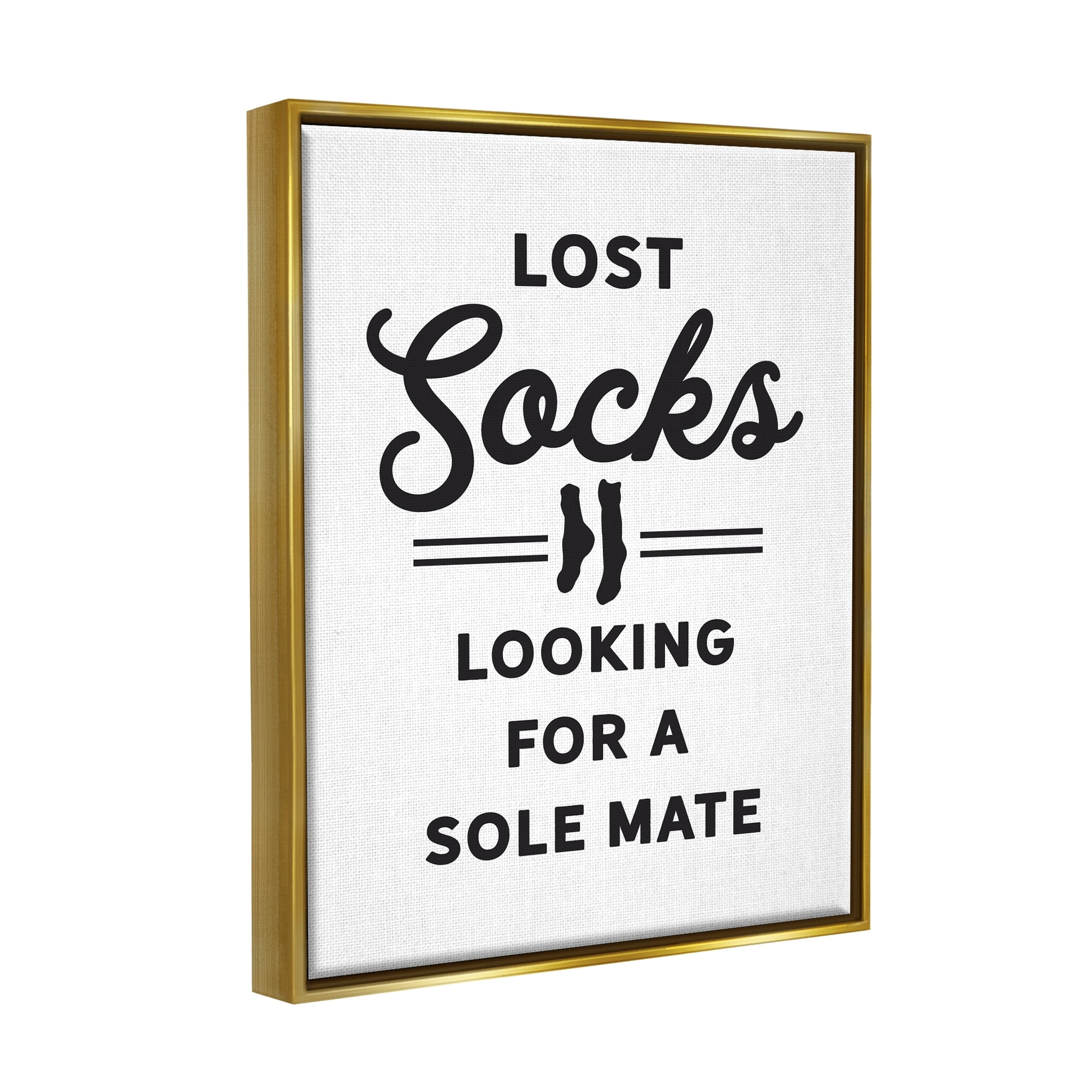 Stupell Industries Lost Sock Soul Mate Laundry Room Saying Graphic Art Metallic Gold Floating Framed Canvas Print Wall Art, Design by Lettered and Lined
