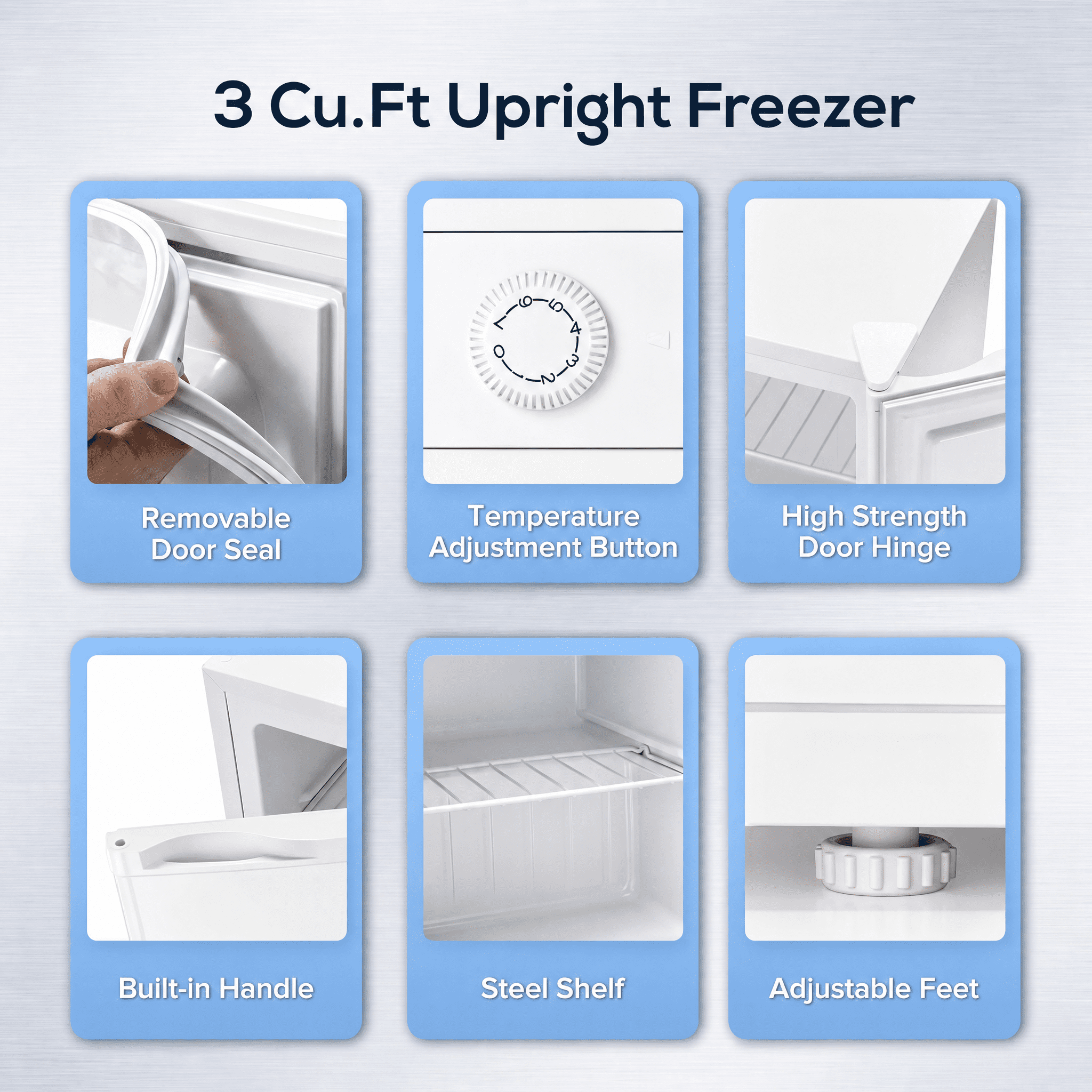 Auseo Mini Freezer Countertop, Energy Saving 3 Cu.ft, Single Door Compact Upright Freezer with Reversible Door for Home/Office/Kitchen-White