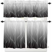 Black White Ombre Kitchen Curtains and Valances Set, Rod Pocket Curtains Tier Farmhouse Window Curtains 36 Inch Length, Minimalism Modern Abstract Gradient Line 3 Piece Kitchen Curtains Set