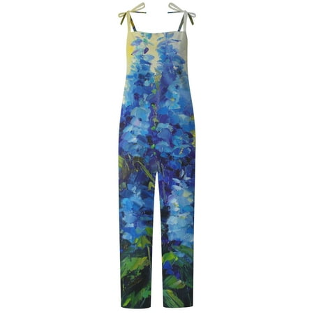 

Womens Summer Jumpsuits Adjustable Strap Baggy Wide Leg Beach Romper Casual Loose Floral Print Bohemian Bib Overalls for Women