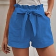 thumbnail image 2 of Annhoo Summer Shorts for Womens Ruffle Tie Elastic Waist Cotton Linen Shorts Casual Beach Vacation Lounge Shorts with Pockets, 2 of 6