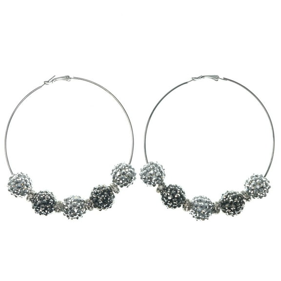 Large Hoop Earrings Various Style Ball Silver-Tone Crystal Accents For Women