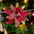 thumbnail image 5 of CuiLiyq 1 Pcs Artificial Christmas Poinsettia Flowers, Glittering Cloth Material Simulation Flowers, Xmas Ornaments for Home Holiday Wedding Party Tree Wreath Decoration (Wine), 5 of 7