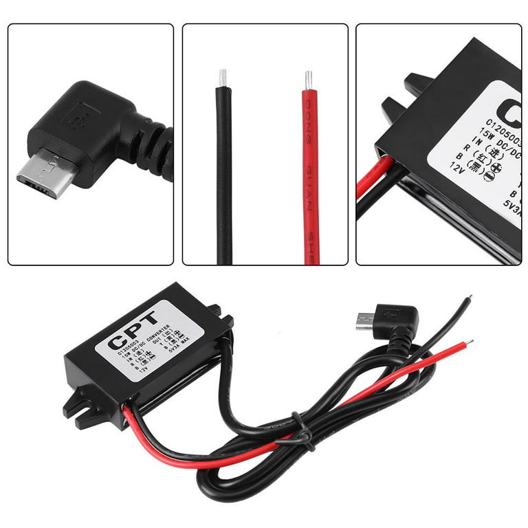 Tebru 12V to 5V Converter, DC-DC Micro USB Converter,DC-DC 12V to 5V 3A Micro USB Converter Voltage Regulator for Car Smartphone, Size: 6.4