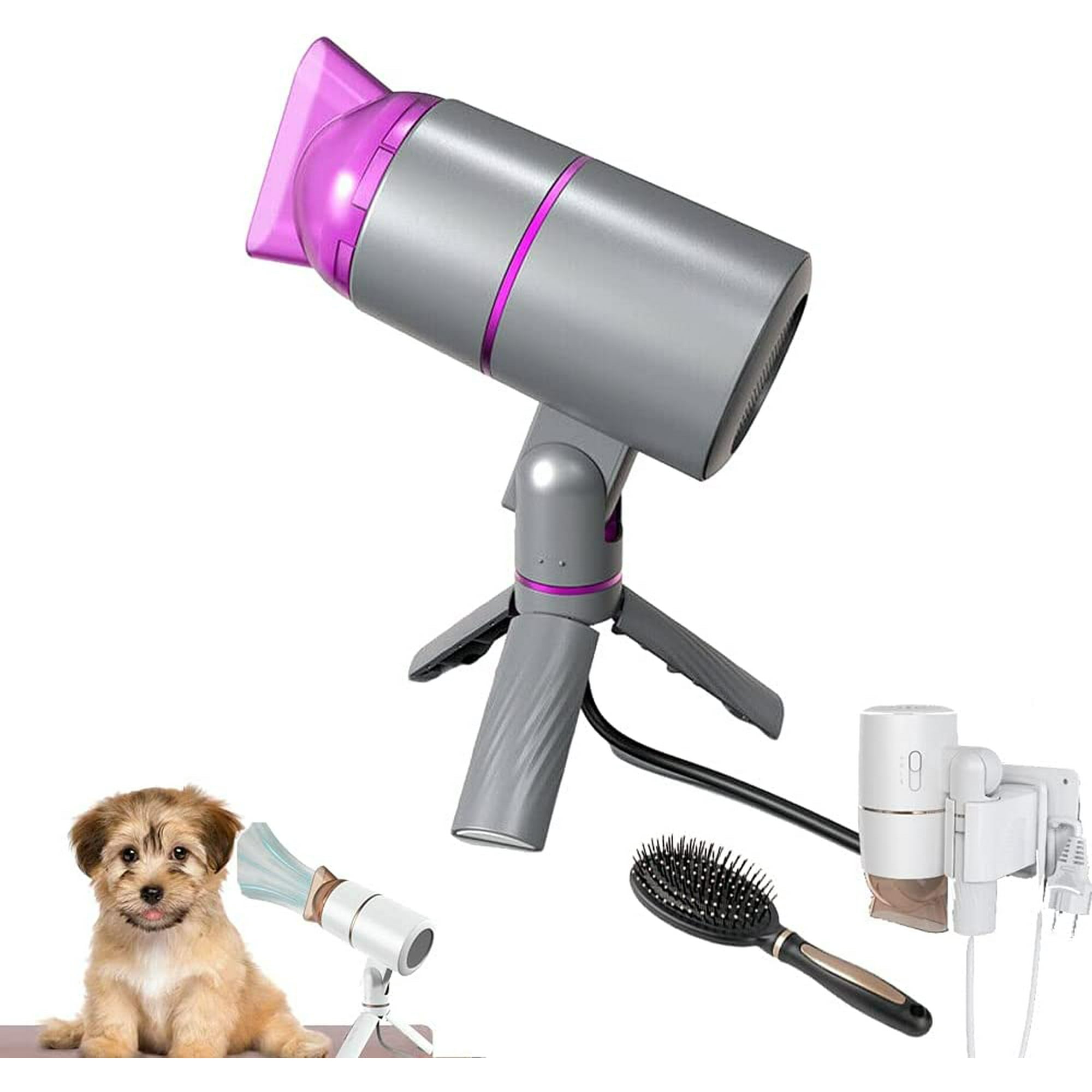 Pet Hair Force Dryer Dog Grooming with Comb Tripod Suction Cup 360 Degree Rotating Three Gear Adjustment Fast Drying Stand Up Negative Ion Hair Dryer Grey Walmart