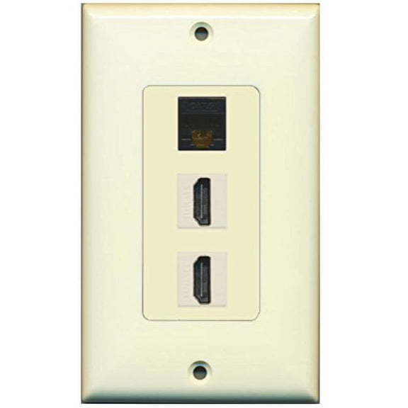 RiteAV - 1 Cat6 Black Ethernet Port and 2 HDMI Female Decorative Wall Plate - Light Almond