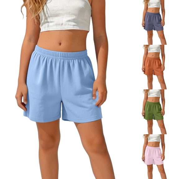 Liyamei Girls Breathable Sport Shorts with Elastic Waist for Summer Play Size 5-16,Blue