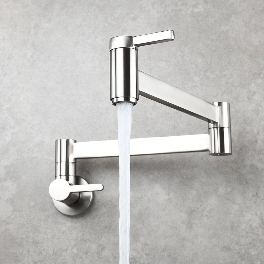 Lowestbest Brass Wall Mounted Foldable Faucet, Double Handles Fuacet, Cold Water Kitchen Tap, Brushed Nickel Lowestbest Brass Wall Mounted Foldable Faucet, Double Handles Fuacet, Cold Water Kitchen Tap, Brushed Nickel
