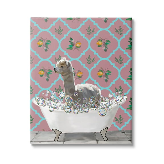 Stupell Industries Bathing Llama in Bathroom Animals & Insects Painting Gallery Wrapped Canvas Print Wall Art, 16 x 20