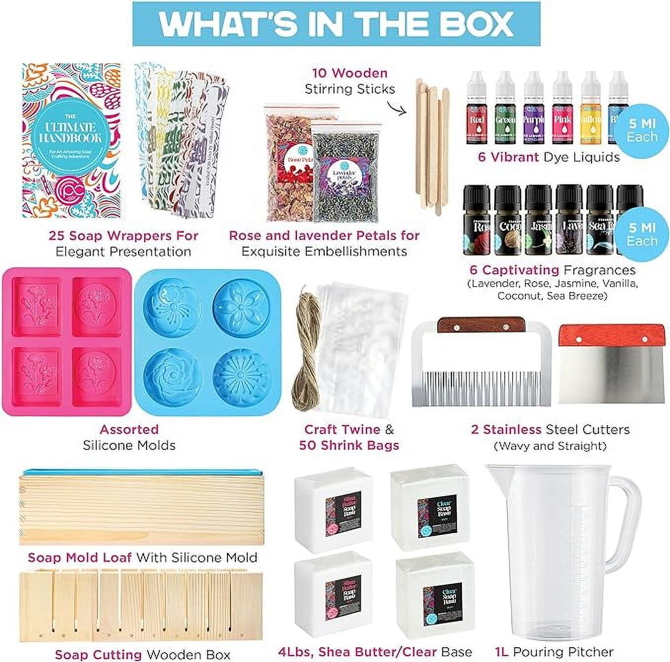 Soap Making Kit with Melt & Pour Base, Cutting Box, Molds, Fragrances - For Adults & Kids by Prime Creations