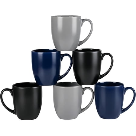 16oz Coffee Mugs Set of 6, Large Ceramic Coffee Mugs for Man, Woman, Dad, Mom, Modern Coffee Mugs Set with handle for Tea/Latte/Cappuccino/Milk/Cocoa. Dishwasher&Microwave Safe,Multi-Color