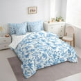 thumbnail image 3 of Manfei Girls Female Chic Floral Leaves Twin Bedding Sets 7-Piece,Botanical Plants Bedding Comforter Set Microfiber,Blue White Breathable Sheet Sets,Lightweight Room Decor,Reversible, 3 of 8