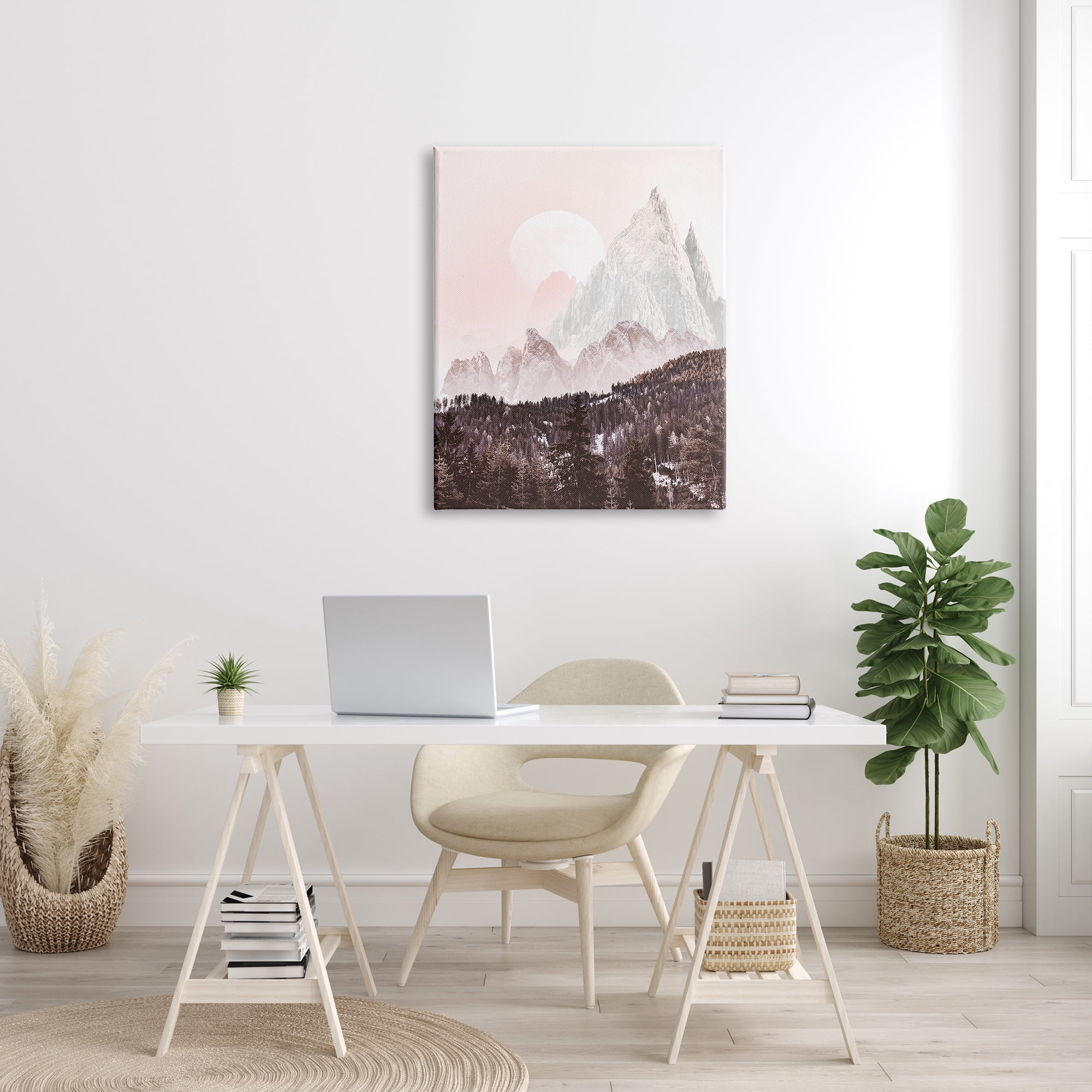 Stupell Industries Mountain Peak Tree Forest Landscape Monochromatic Sun, 30 x 40, Design by Ziwei Li