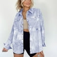 thumbnail image 2 of Women Shirt Tie Dye Turn Down Collar Long Sleeve Single Row Button Loose Casual Outerwear Light Blue XL, 2 of 5