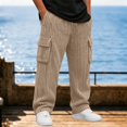 thumbnail image 5 of sdhkgrrt Men Plus Size Corduroy Cargo Pants Loose Fit Ribbed Casual Solid Long Track Trousers Outdoor Athletic Breathable Hiking Pants, Beige L, 5 of 9