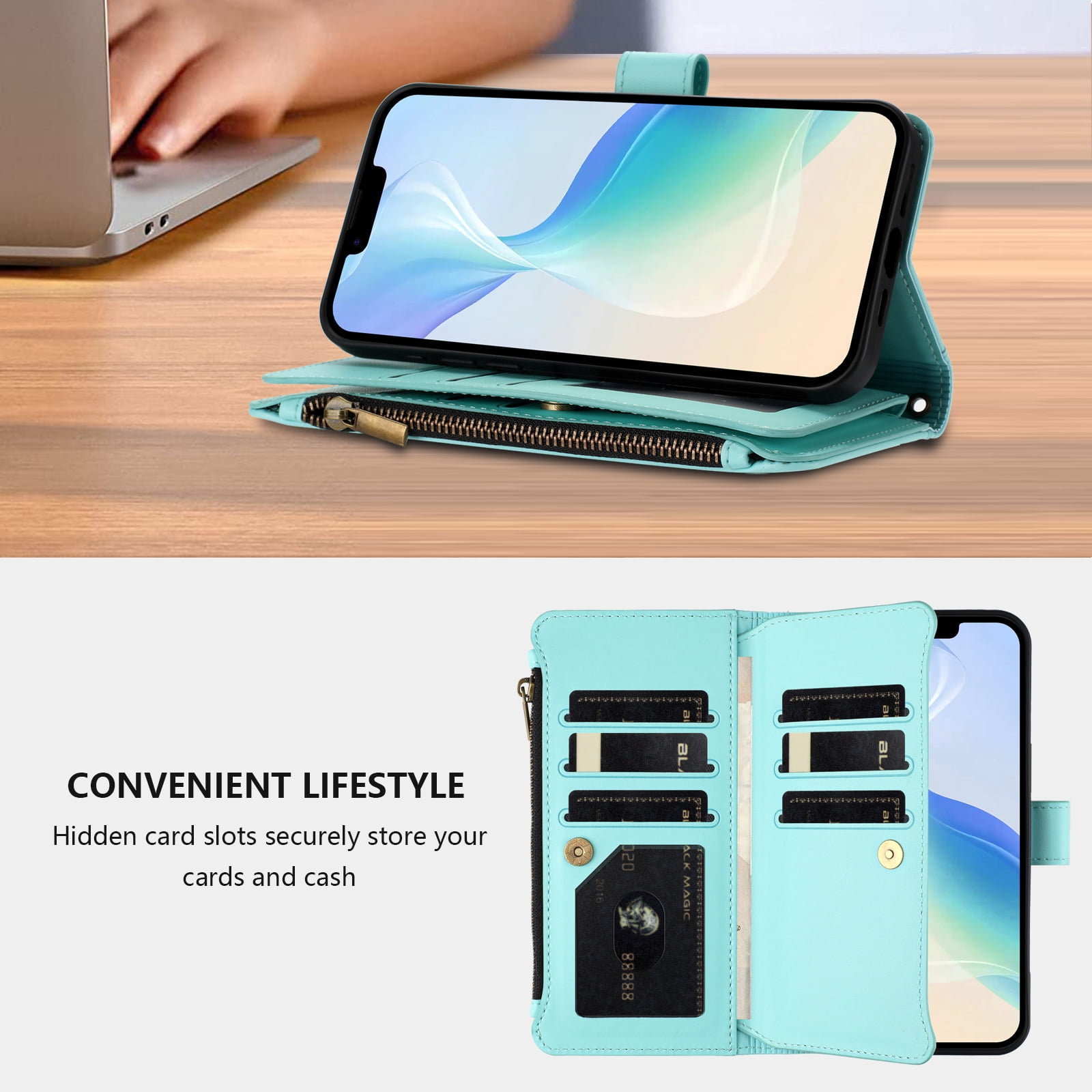 Case for TCL K24 Classic Leather Phone Case with Detachable Wrist Strap Zipper Pocket Card Holder Kickstand Support Wireless Charging Shockproof Cover
