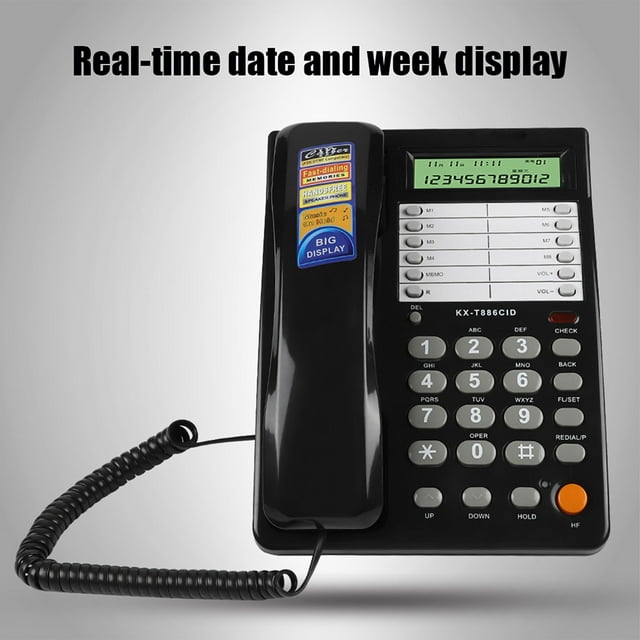 KX-T886 Teléfono Inalámbrico Para La Pared O Escritorio De La Oficina En Casa Con 16 Tonos De Anillo De Pantalla LCD Y Función De Alarma