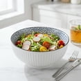 thumbnail image 4 of Large Soup Bowls, Pho & Ramen Set of 3, 60 oz Blue & White Porcelain - Leaf Pattern, 4 of 9