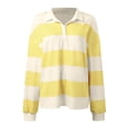 thumbnail image 4 of Women Striped Color Block Polo Sweatshirt Lapel Collared Long Sleeve Oversized Shirt Trendy Spring Clothes (Yellow M), 4 of 5