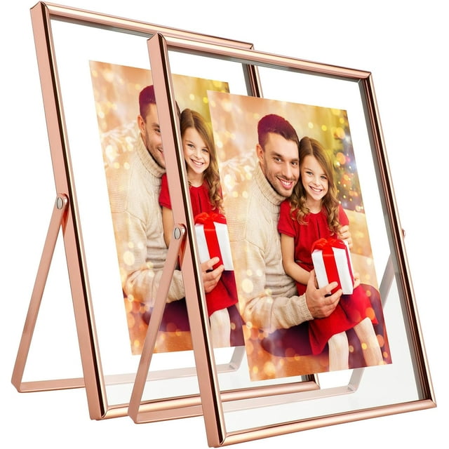 Gold Floating Frame ;x; Vertical Set For Picture x x x Tabletop Shelf Photo Frame Classy For Wedding Birthday Anniversary Home or Office Decor