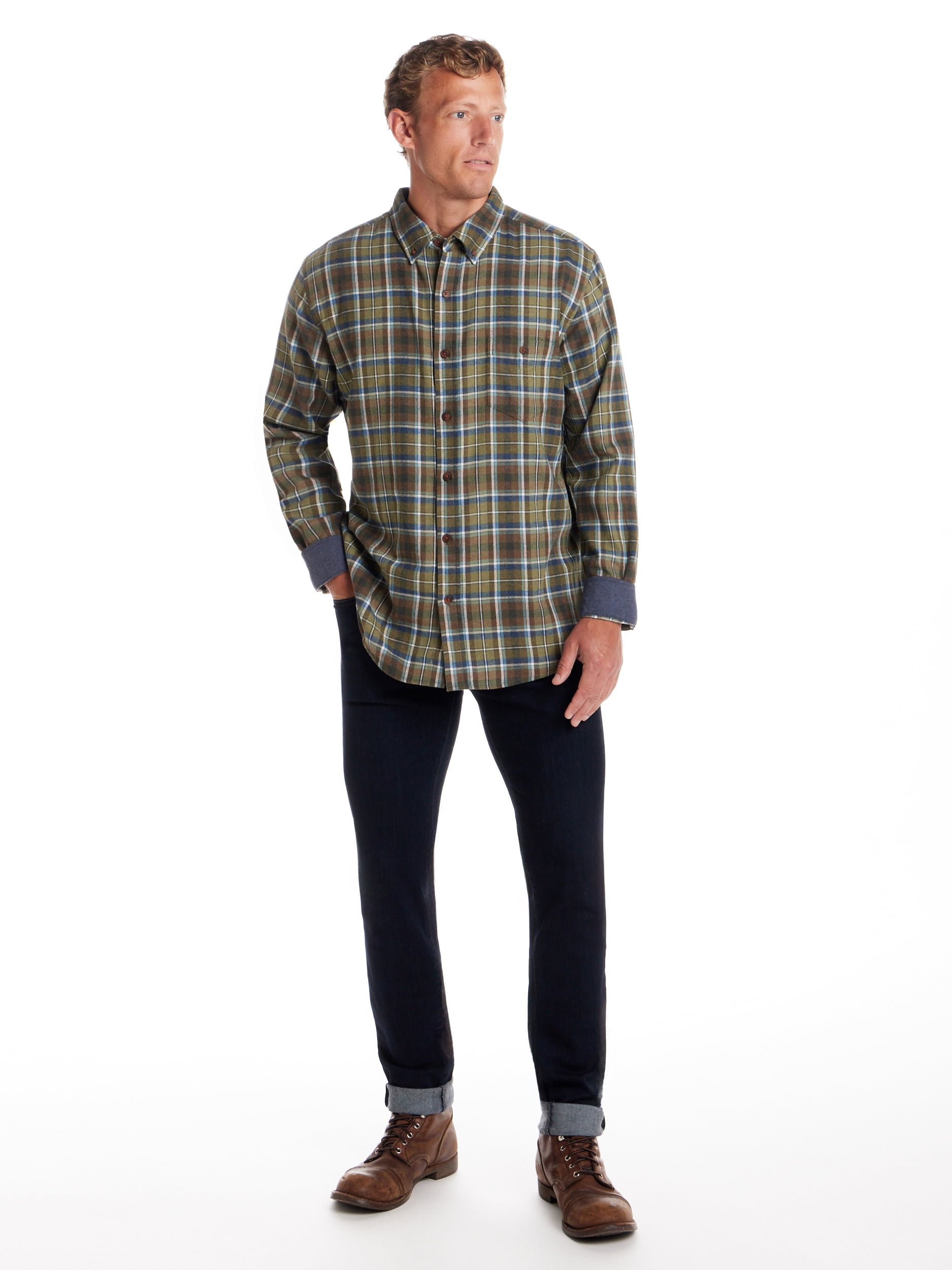 Frontier Threads Men's Long Sleeve Button Down Traditional Plaid Flannel