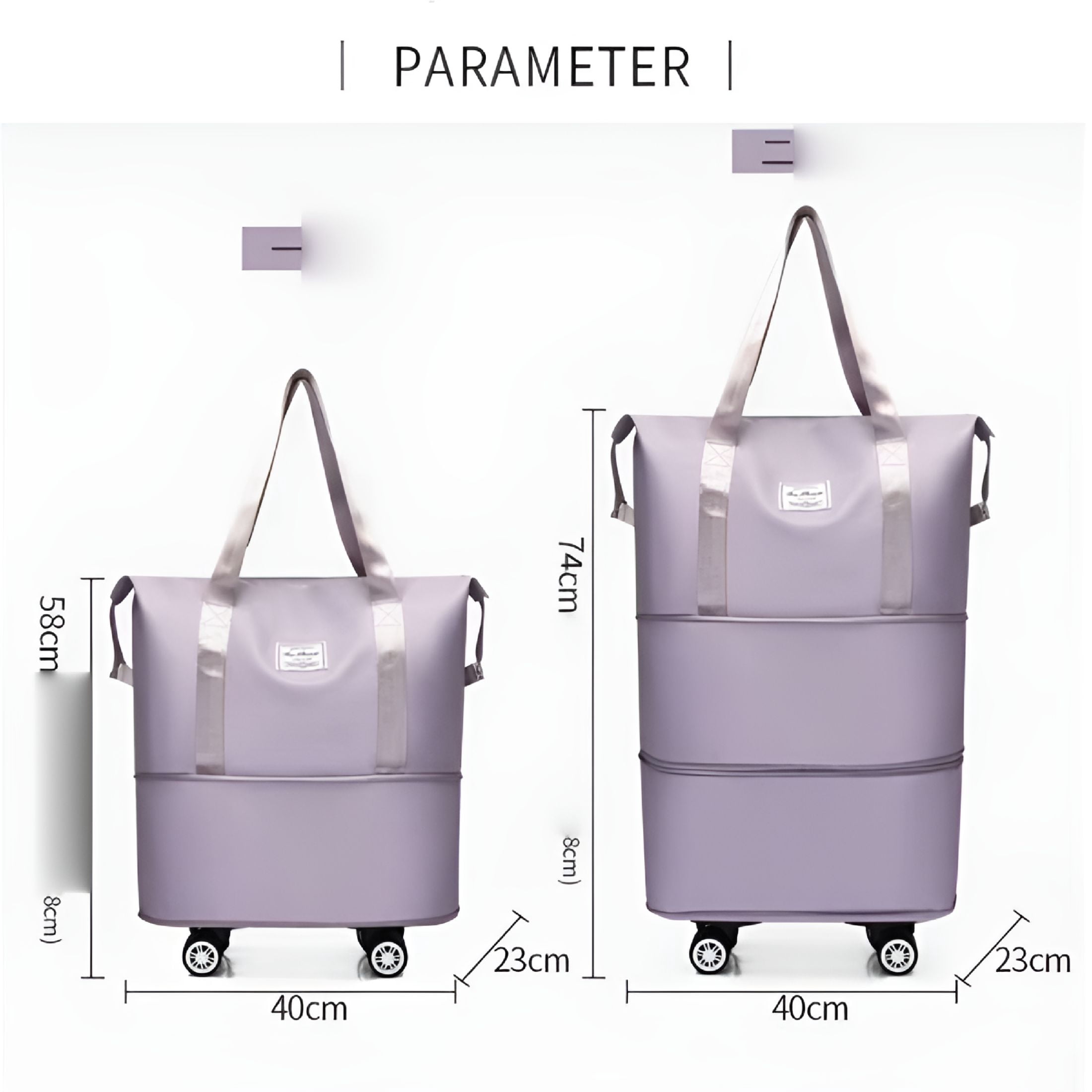 GASTROPOD Rolling Duffle Bag, Expandable Foldable Carry On Luggage with Wheels, Large Weekend Bag Purple